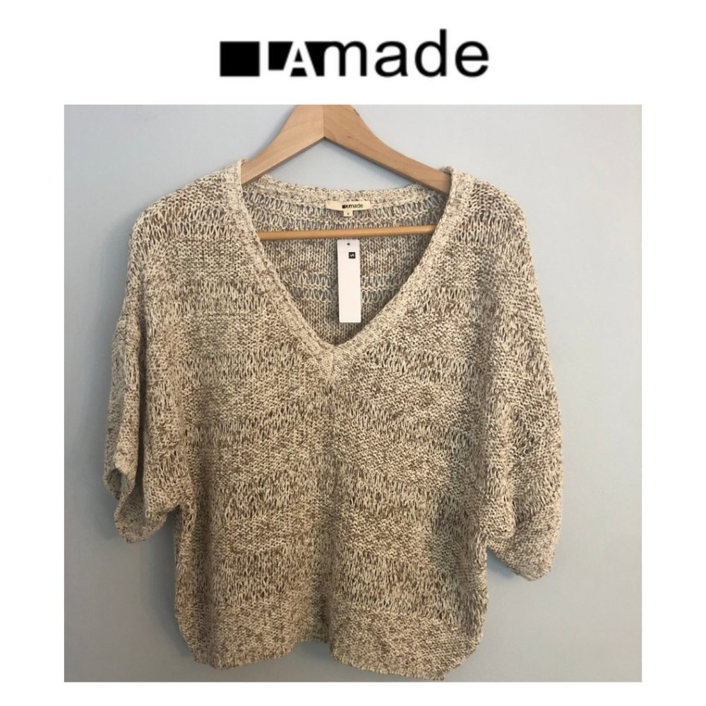 LA Made Short Sleeve V-Neck Sweater in Sand